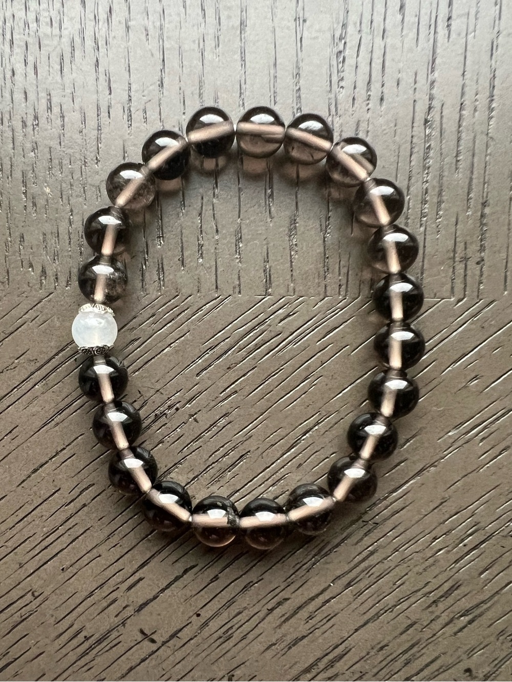Ice obsidian with blue moonstone bracelet 8mm SIZE 6.75’
